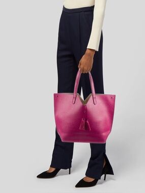 Neiman Marcus Fuchsia PU Leather Tote with Tassel